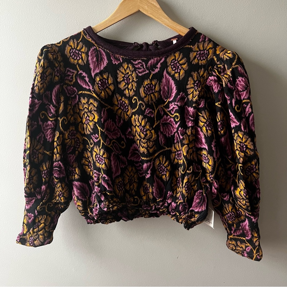 NWT Free People No Ordinary Black Floral Reversible Top - Size Small